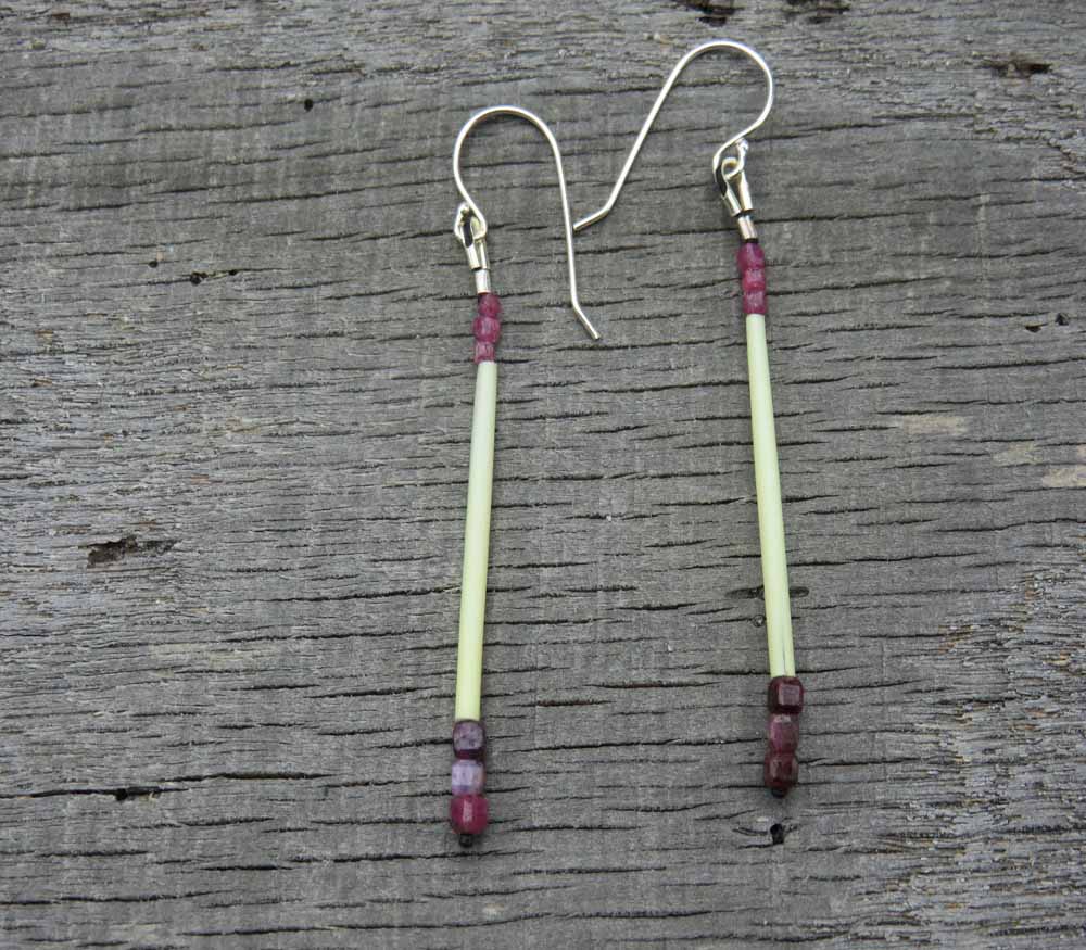 Ruby and Porcupine Quill Earrings-8